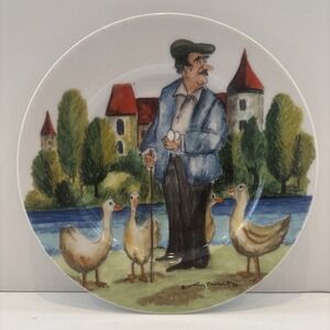 Williams Sonoma Perigord Guy Buffet 8" Salad Dessert Plate Man‎ Ducks Geese Eggs